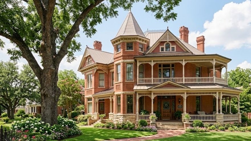 Historic Austin Avenue brick home in Waco with mature pecan tree — rodent control for century-old construction