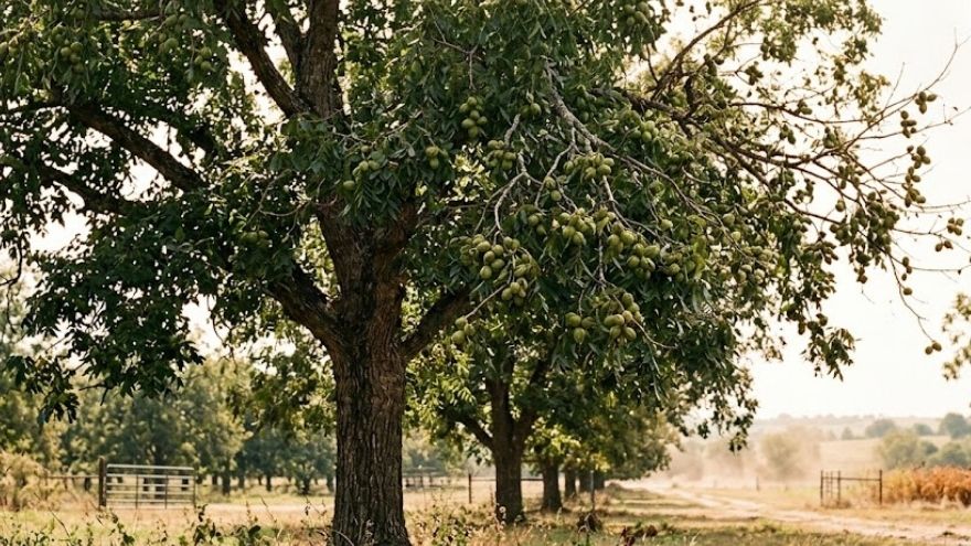 Pecan tree in late summer — Waco mouse and rat season calendar showing when rodent pressure peaks in McLennan County