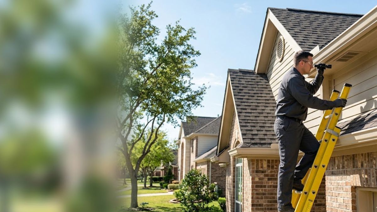 Waco Rodent Control technician inspecting a home exterior in McLennan County