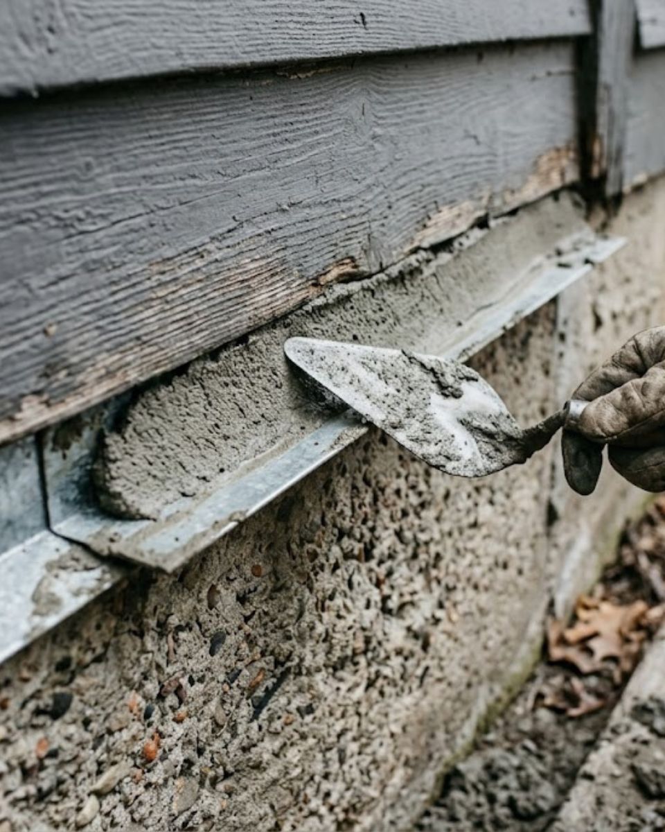 Rat proofing — copper mesh being installed around pipe penetration at Waco home exterior wall