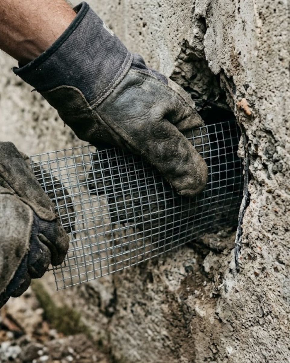 Rodent exclusion services — hardware cloth installation over crawl space vent in Waco